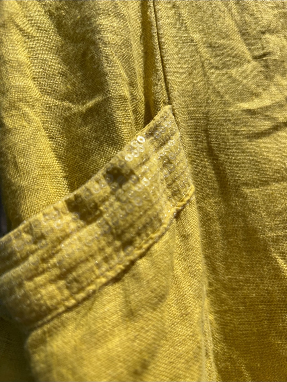59. Sleeveless Sunny Yellow Linen Mini Dress with Mother of Pearl Button Front - Picture 10 of 17